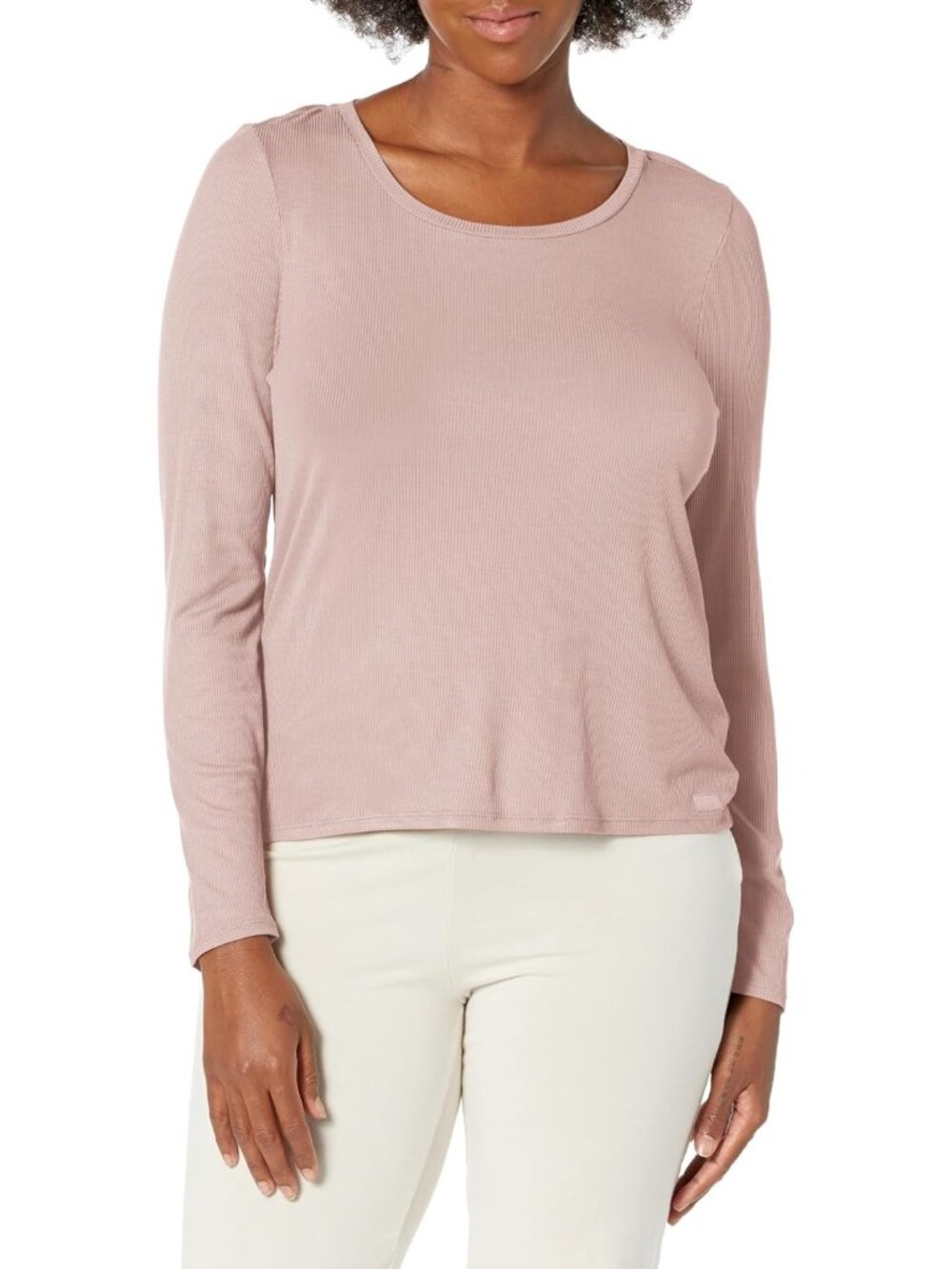 Steve Madden Women's Bark Ribbed Long Sleeve Crew Neck Sleep Tee Shirt